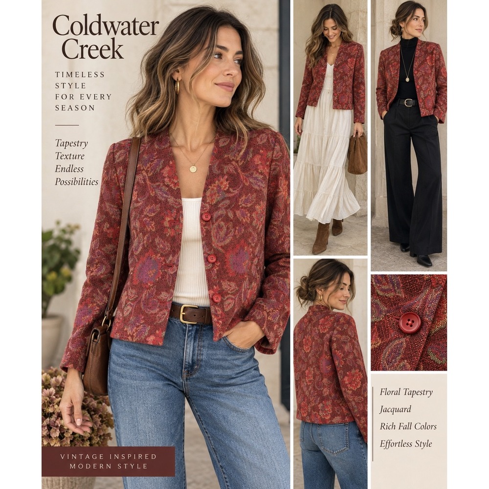 Coldwater Creek 12 Tapestry Floral Jacquard Jacket Grandmacore Boho Fall